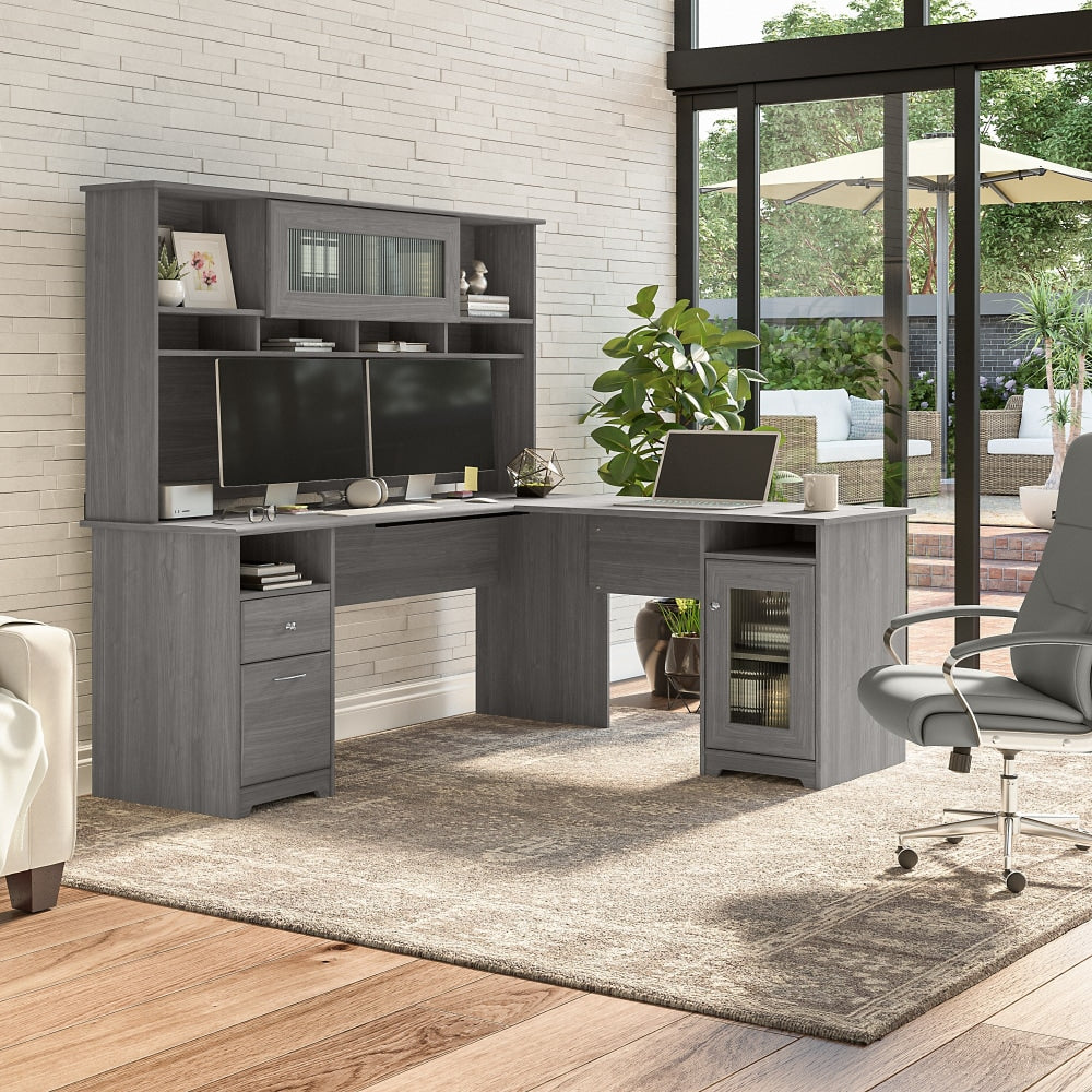 Bush Furniture Cabot 72inW L-Shaped Computer Desk With Hutch And Storage, Modern Gray, Standard Delivery