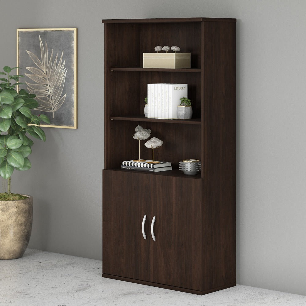 Bush Business Furniture Studio C 73inH 5-Shelf Bookcase With Doors, Black Walnut, Standard Delivery