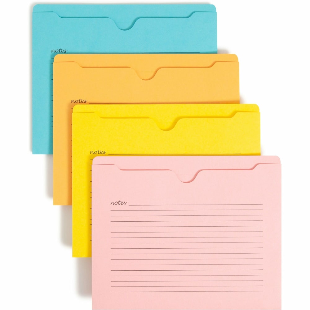 Smead Straight Tab Cut Letter Recycled File Jacket - 8 1/2in x 11in - Aqua, Goldenrod, Pink, Yellow - 10% Recycled - 12 / Pack