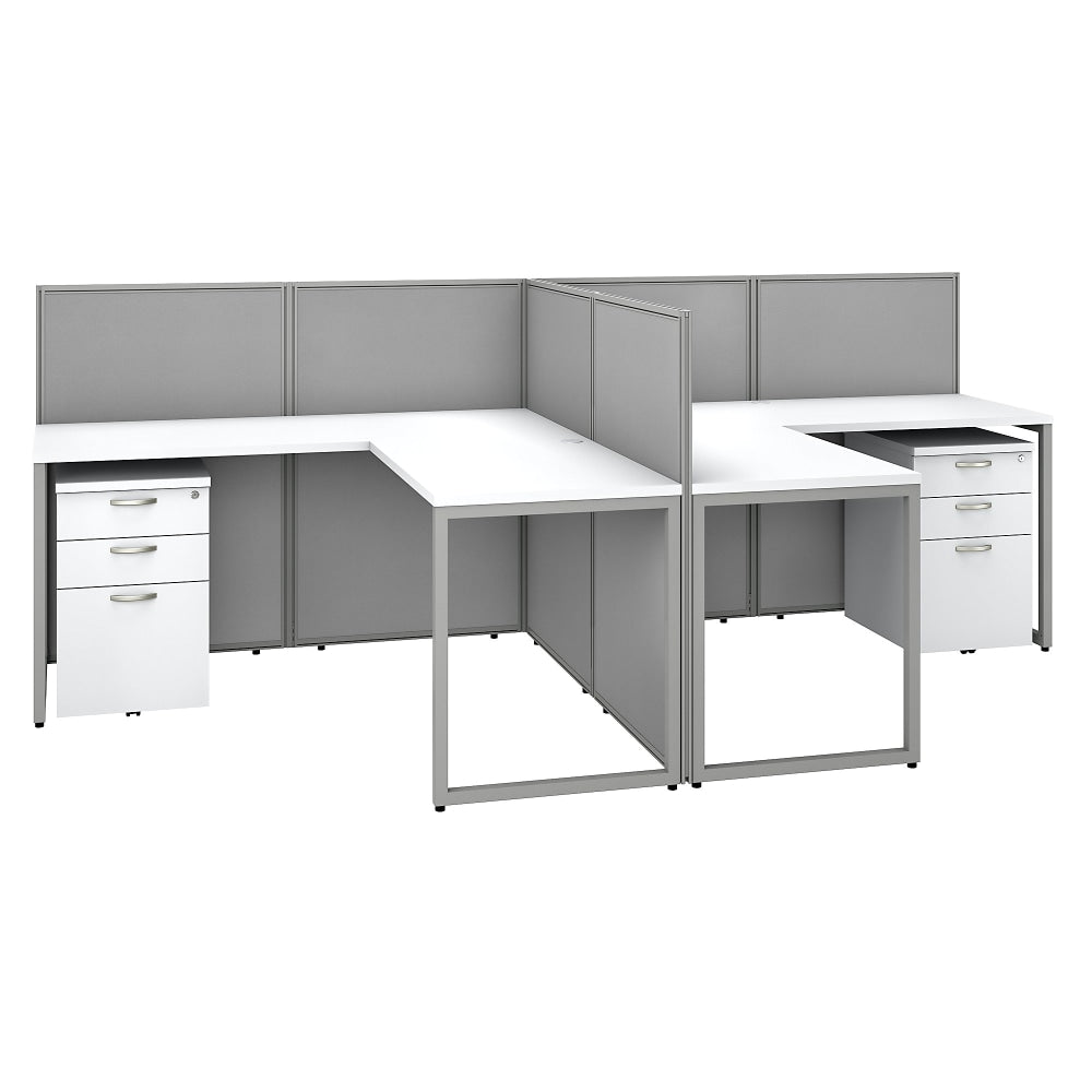 Bush Business Furniture Easy Office 60in 2-Person L-Shaped Desk With File Cabinets And 45inH Panels, Pure White/Silver Gray, Standard Delivery