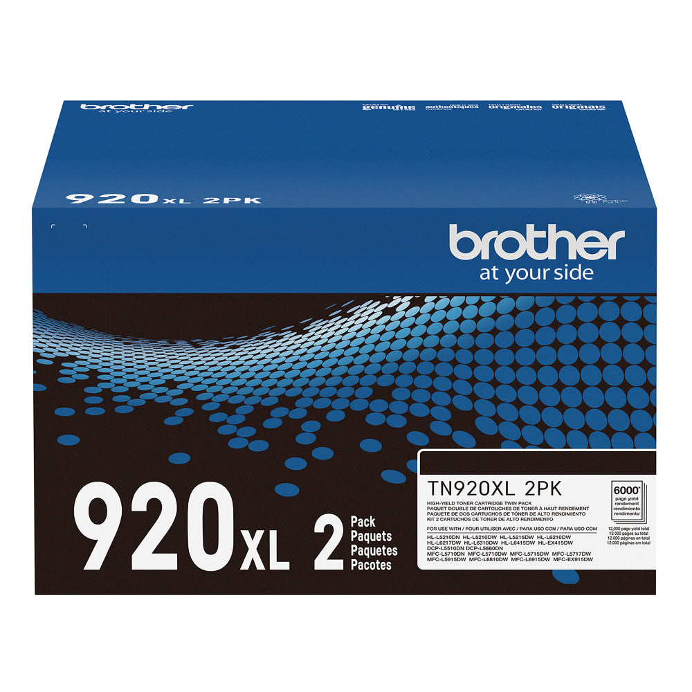 Brother Genuine Black High Yield Toner Cartridges, Pack Of 2, TN920XL2PK