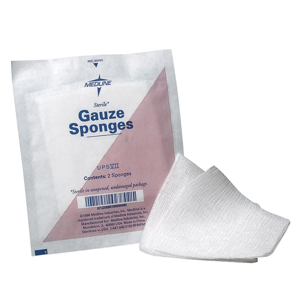 Medline Gauze Sponges, Non-Sterile, 4in x 4in, 12-Ply, Box Of 200