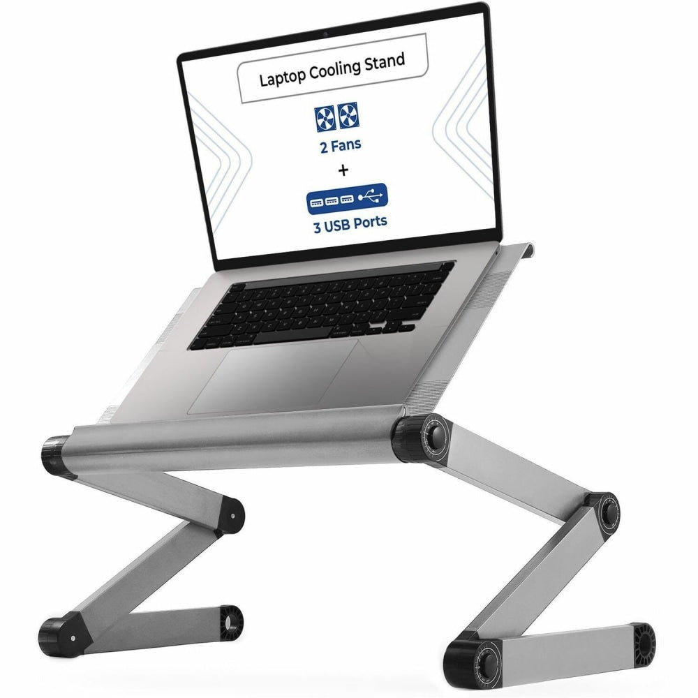 WorkEZ Executive Adjustable Laptop Stand With Fans And USB Ports, Silver