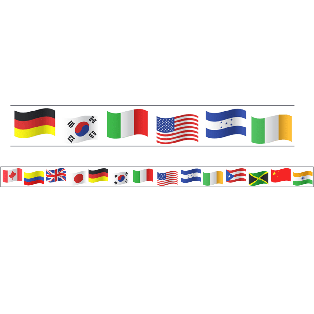 Charles Leonard Rectangle Cut Borders/Trims, World Flags, 24' Per Pack, Set Of 2 Packs