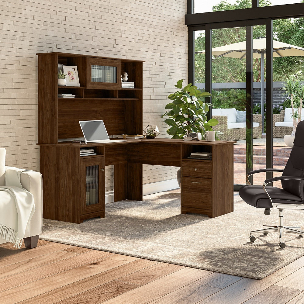 Bush Furniture Cabot 60inW L-Shaped Computer Desk With Hutch, Modern Walnut, Standard Delivery