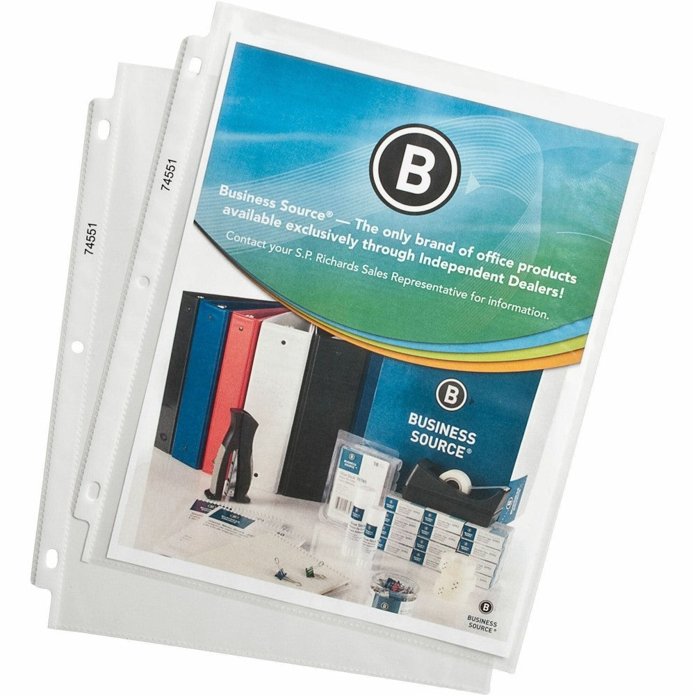 Business Source Top-Loading Poly Sheet Protectors - 11in Height x 9in Width - 1.9 mil Thickness - For Letter 8 1/2in x 11in Sheet - 3 x Holes - Ring Binder - Rectangular - Clear - Polypropylene - 100 / Box