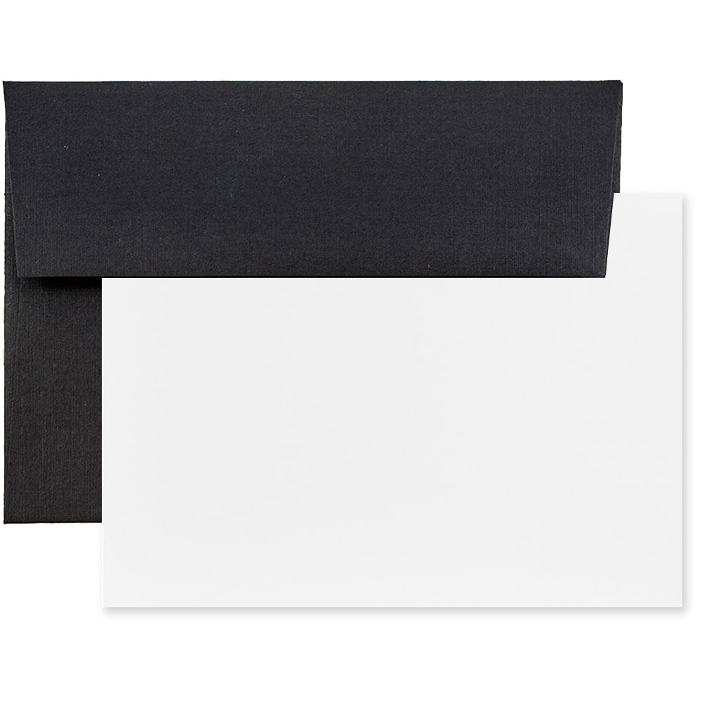 JAM Paper Stationery Set, 5 1/4in x 7 1/4in, 30% Recycled, Set Of 25 White Cards And 25 Black Envelopes