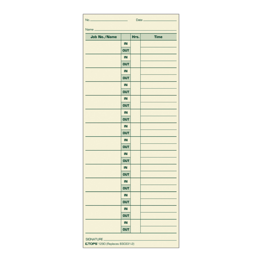 TOPS Job Cards Time Cards, 8.5in x 3.5in, Green Ink/Manila Paper, Box Of 500