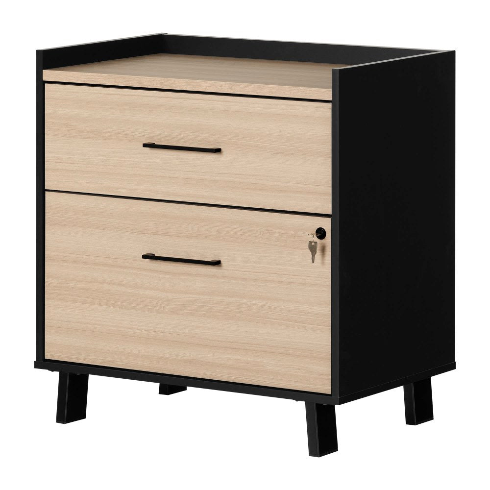 South Shore Kozack 28-3/4inW x 18-1/4inD Lateral 2-Drawer File Cabinet, Soft Elm/Matte Black