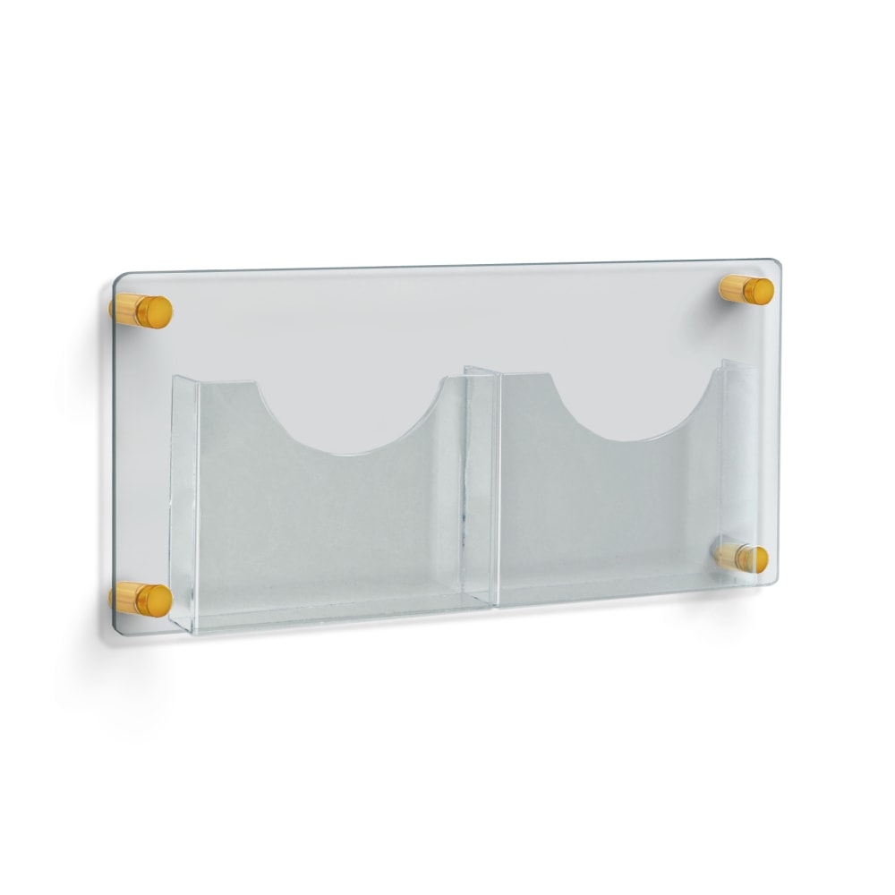 Azar Displays 2-Pocket Letter-Size Wall Brochure Holder With Stand-Off Caps, 11inH x 23inW x 1-1/2inD, Clear/Gold