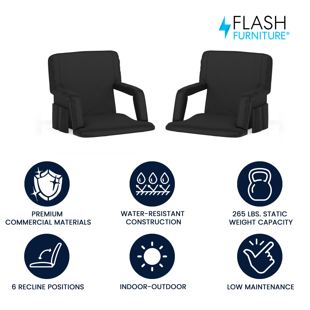 Flash Furniture Stadium Chairs, Black, Pack Of 2 Chairs