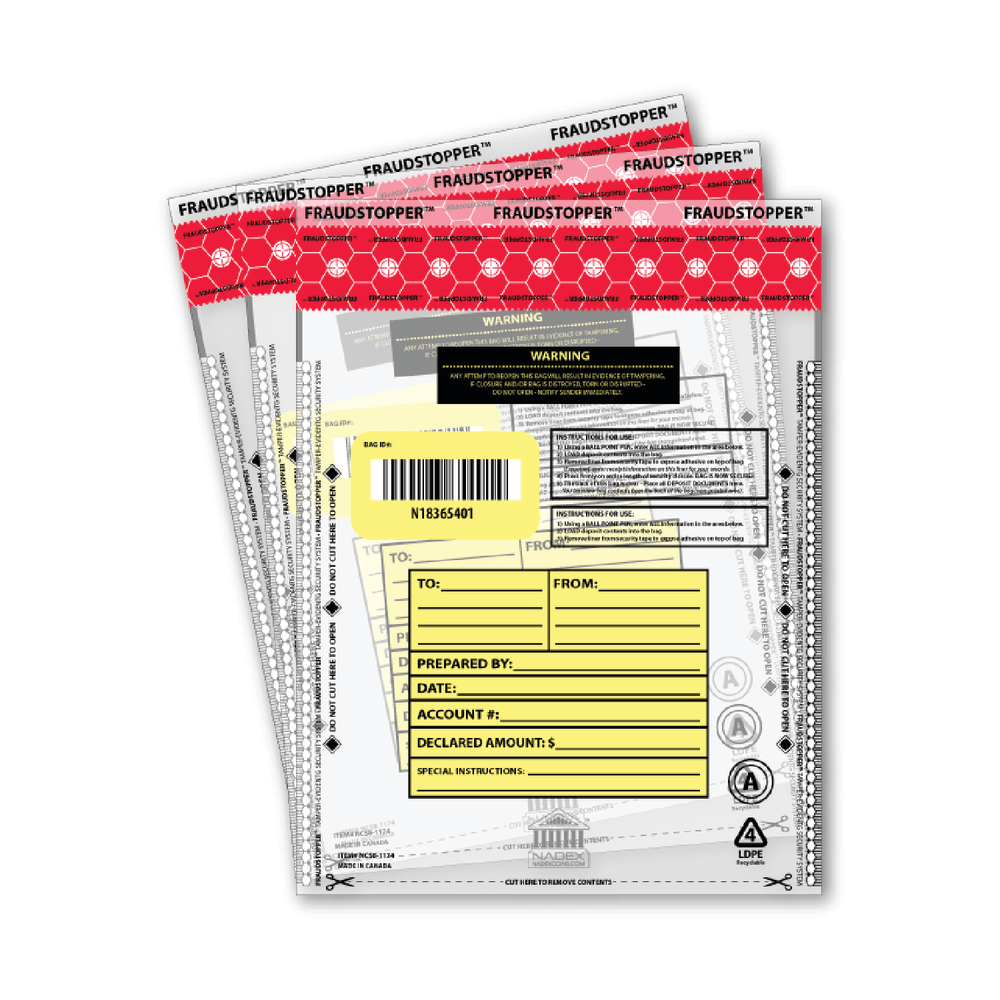 Nadex Tamper-Evident Deposit Bags, 9in x 12in, Clear, Pack Of 25 Bags