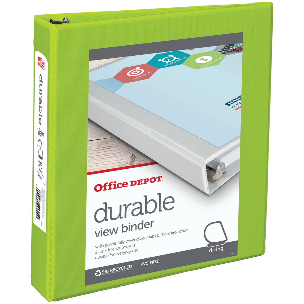 Office Depot Brand Durable View 3-Ring Binder, 1 1/2in D-Rings, Green