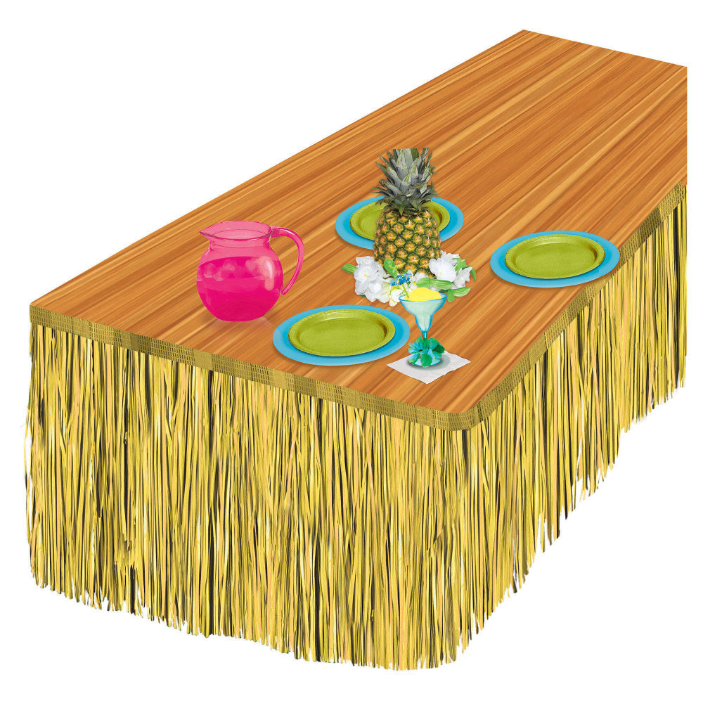 Amscan Summer Luau Natural Grass Table Skirt, 9ft x 28in, Natural Brown Grass