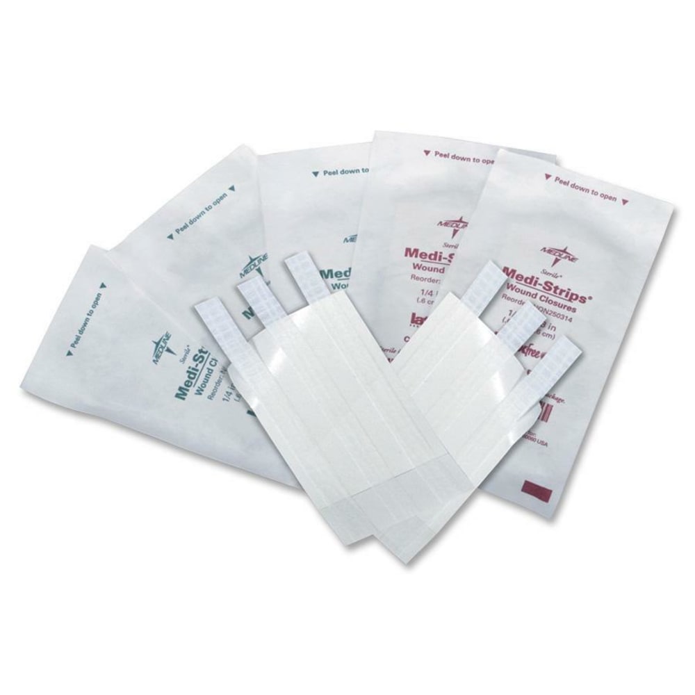 CURAD Sterile Medi-Strips Reinforced Wound Closures, 1/4in x 1 1/2in, White, 6 Per Pack, Box Of 50 Packs