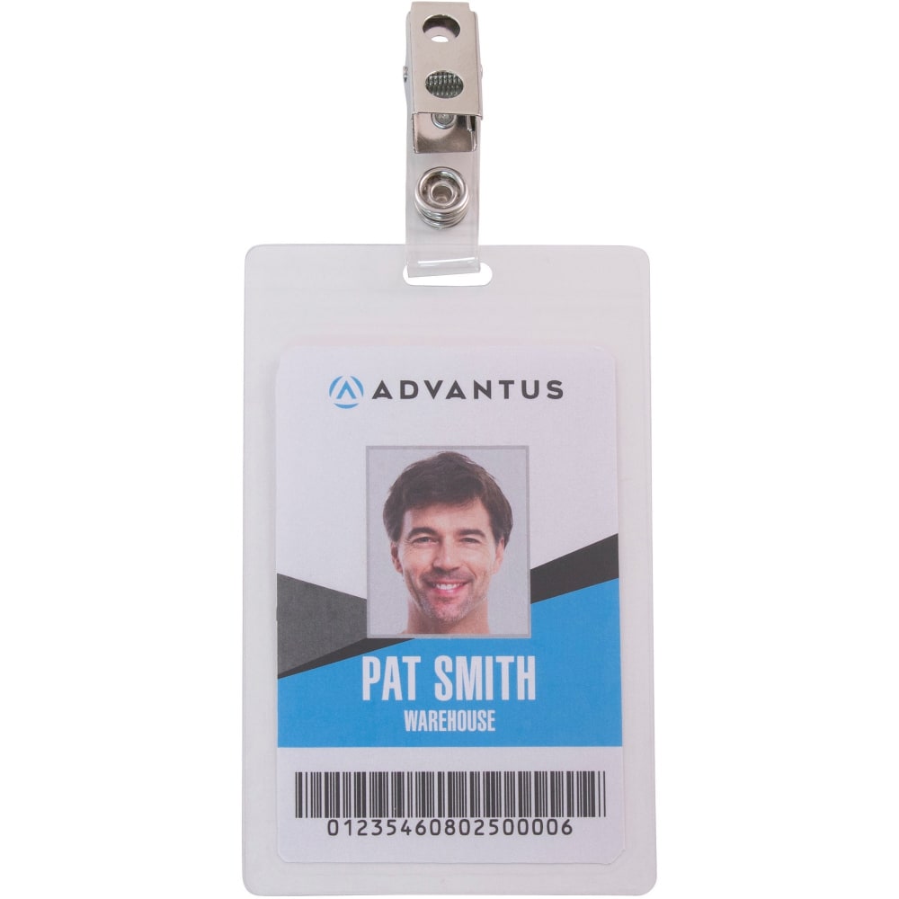 Advantus Strap Clip Self-laminating Badge Holders - Support 2.25in x 3.50in Media - Vertical - 4.3in x 2.6in x - 25 / Pack - Clear