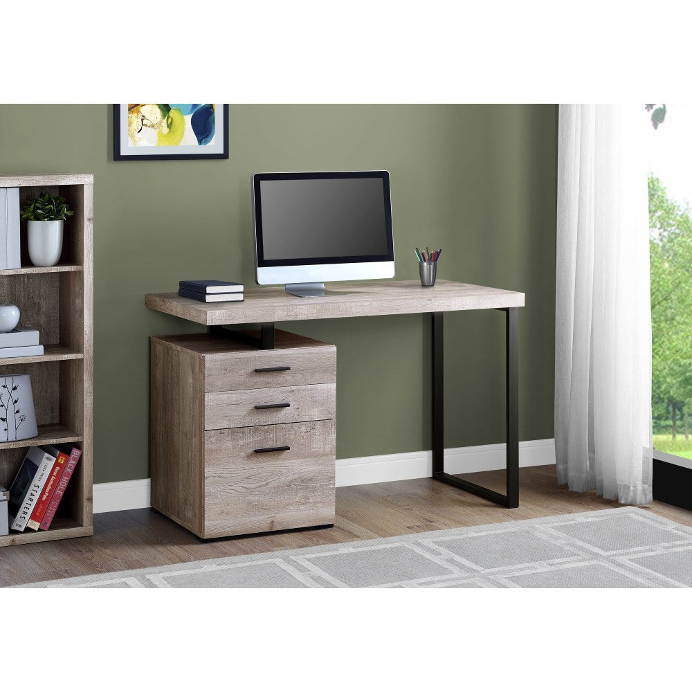 Monarch Specialties 48inW Computer Desk With 3 Drawers, Taupe Woodgrain/Black