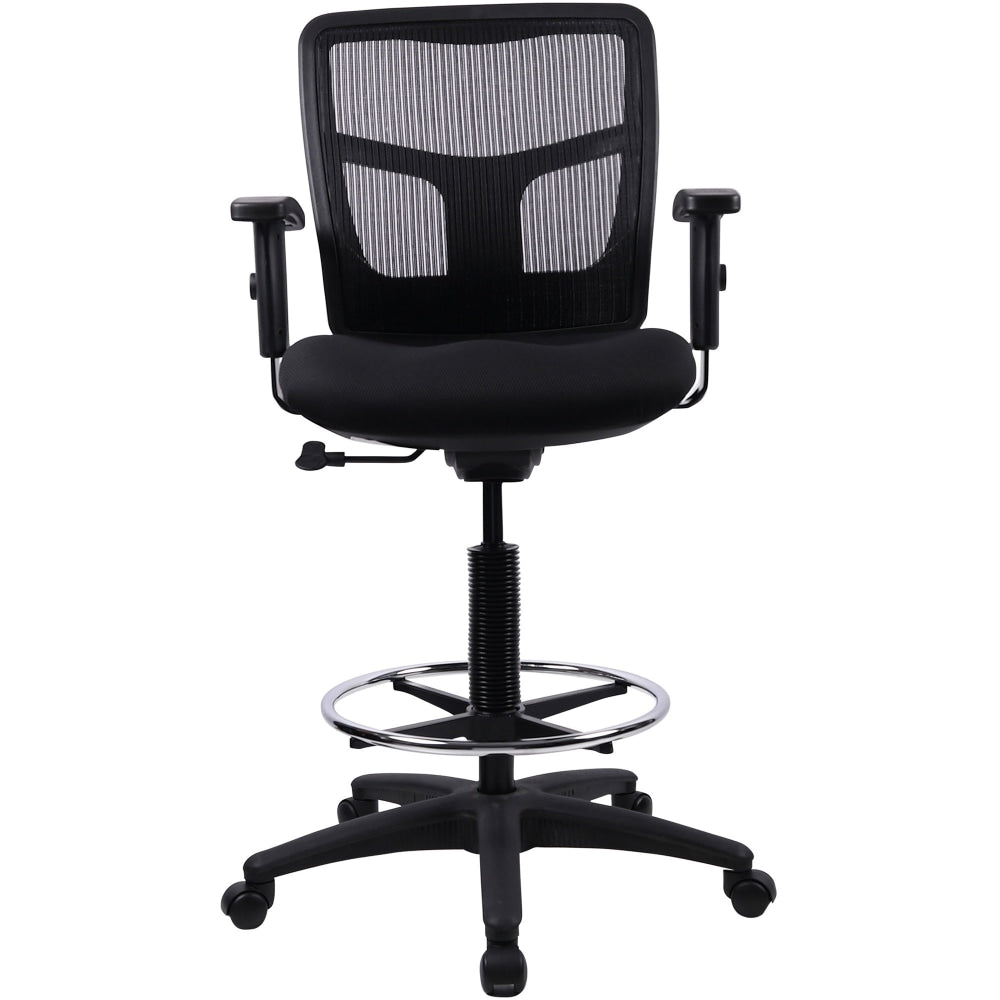 Lorell Ratchet Ergonomic Mesh/Fabric Mid-Back Drafting Stool, Black