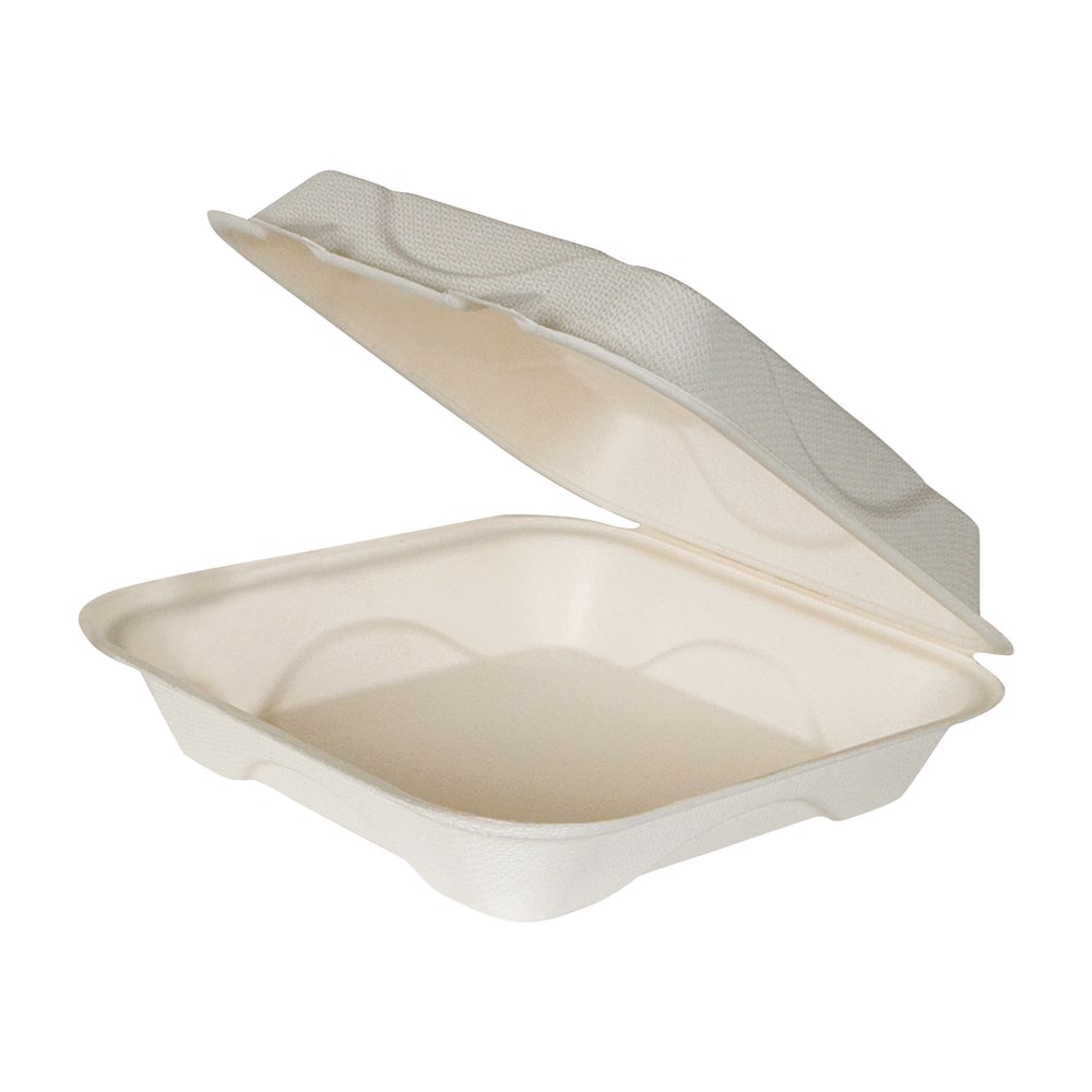 Eco-Products Bagasse Hinged Clamshell Carryout Containers, 3in x 9in x 9in, White, Case Of 200