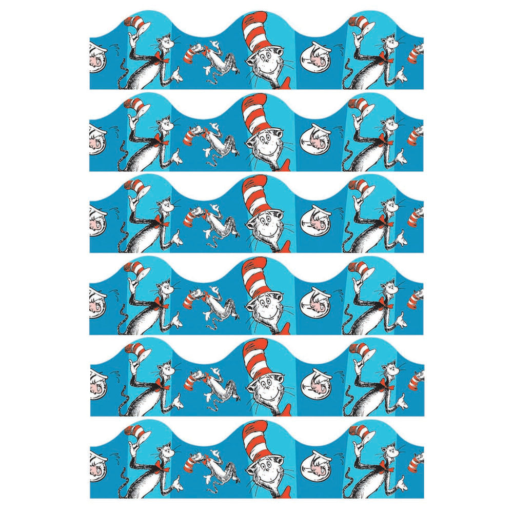 Eureka School Deco Trim, Cat in the Hat Blue, 37ft Per Pack, Set Of 6 Packs