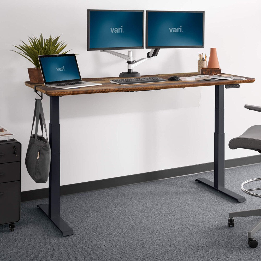 VARI 72inW Adjustable Electric Standing Desk, Reclaimed Wood