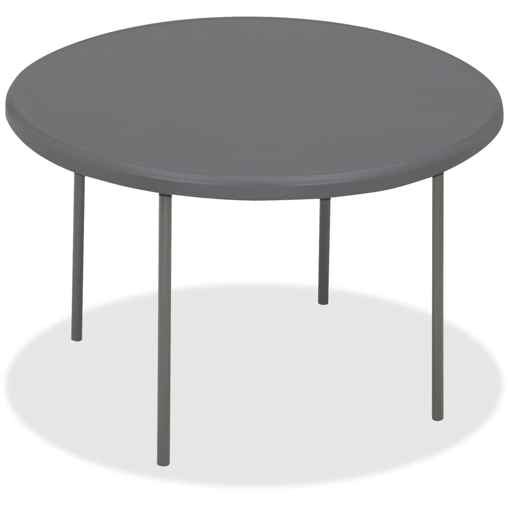 Iceberg IndestrucTable TOO Folding Table - For - Table TopRound Top - Four Leg Base - 4 Legs x 2in Table Top Thickness x 60in Table Top Diameter - Indoor, Outdoor - Charcoal, Powder Coated - High-density Polyethylene (HDPE), Steel - 1 Each