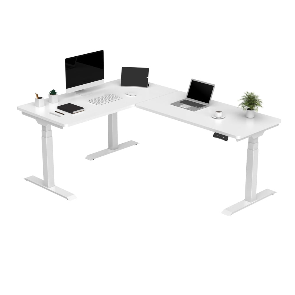 FlexiSpot E7L 76inW L-Shaped Electric Height-Adjustable Standing Desk, White