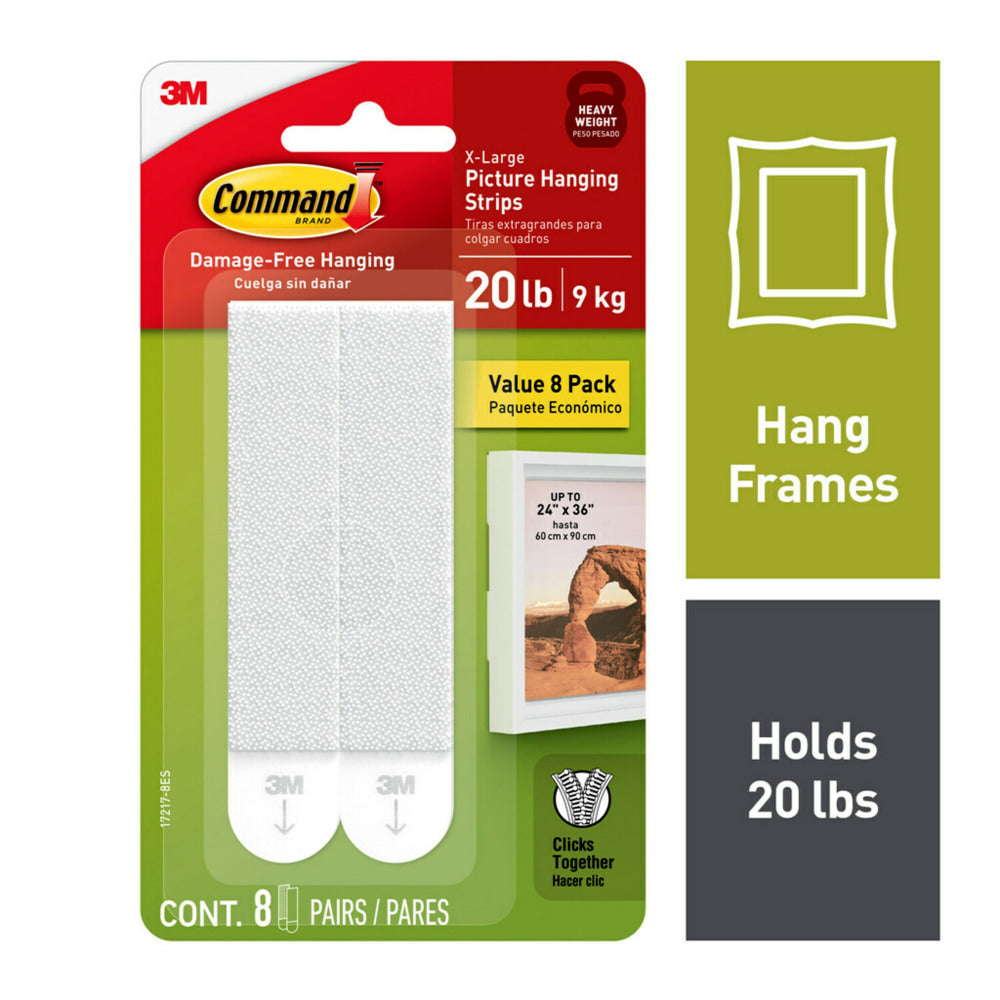 Command Picture Hanging Strips, 8 Pairs (16 Command Strips), Damage Free, Use to Hang Dorm Decorations