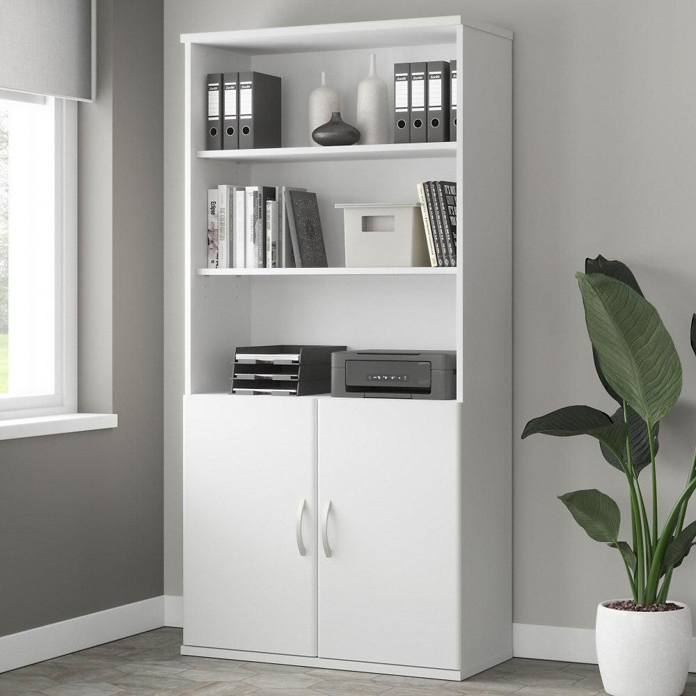 Bush Business Furniture Studio A 73inH 5-Shelf Bookcase With Doors, White, Standard Delivery