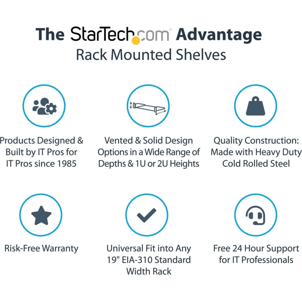 StarTech.com 1U Vented Server Rack Cabinet Shelf - Fixed 7in Deep Cantilever Rackmount Tray for 19in Data/AV/Network Enclosure w/Cage Nuts