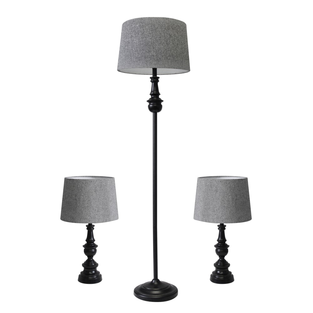 Adesso Chandler Lamps, Herringbone Shades/Dark Bronze Bases, Set Of 3