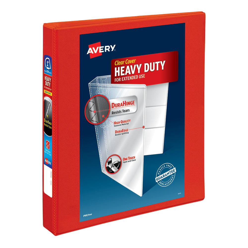 Avery Heavy-Duty View 3-Ring Binder With Locking One-Touch EZD Rings, 1in D-Rings, Red