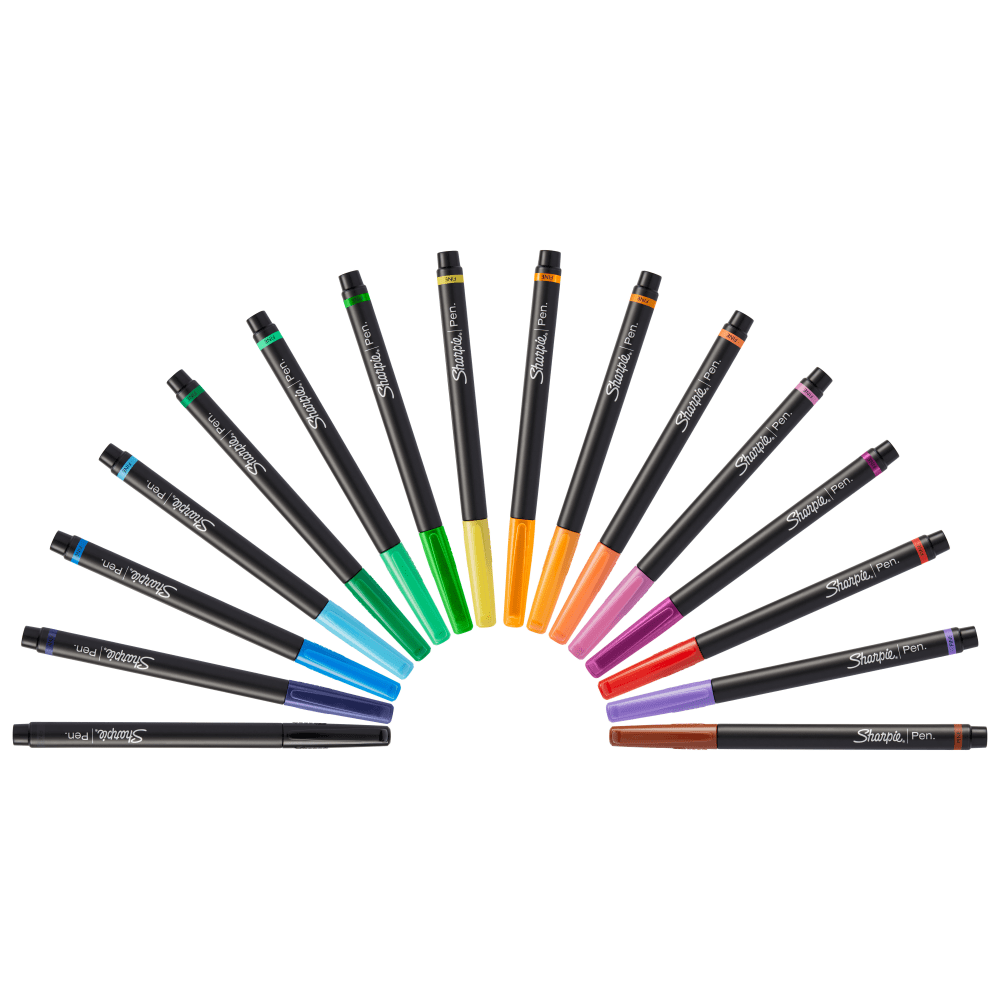 Sharpie Porous Art Pens, Fine Point, 0.4 mm, Black Barrel, Assorted Ink Colors, Pack Of 24