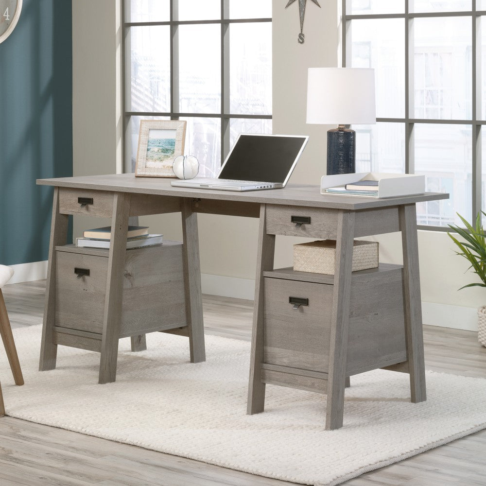 Sauder Trestle 59inW Executive Computer Desk, Mystic Oak