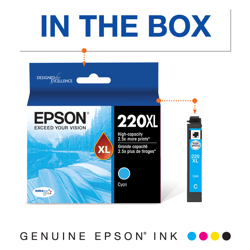 Epson 220XL DuraBrite Cyan Ultra-High-Yield Ink Cartridge, T220XL220-S