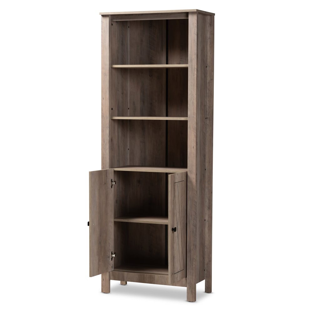 Baxton Studio Modern And Contemporary Transitional 76inH 5-Shelf Bookcase With Doors, Natural Oak