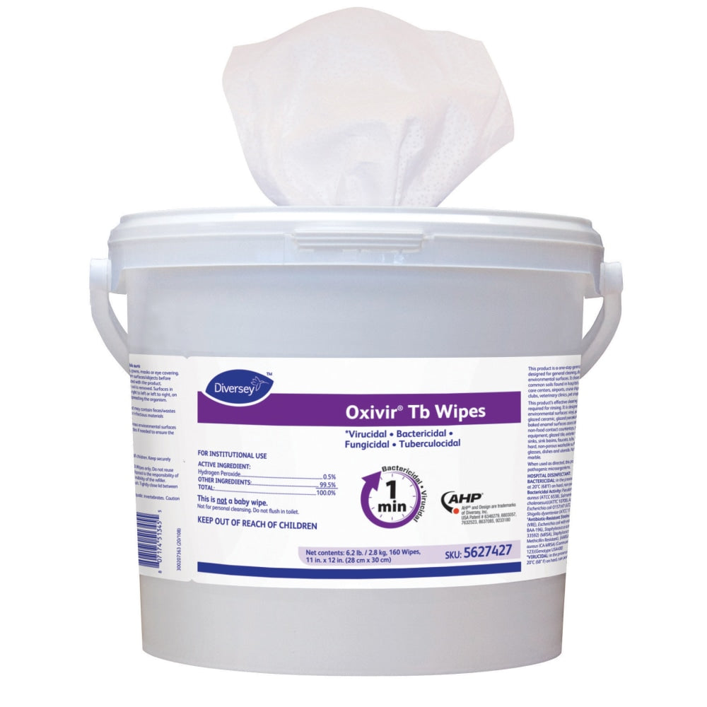 Diversey Oxivir TB Disinfectant Wipes, 11in x 12in, White, 160 Wipes Per Bucket, Carton Of 4 Buckets