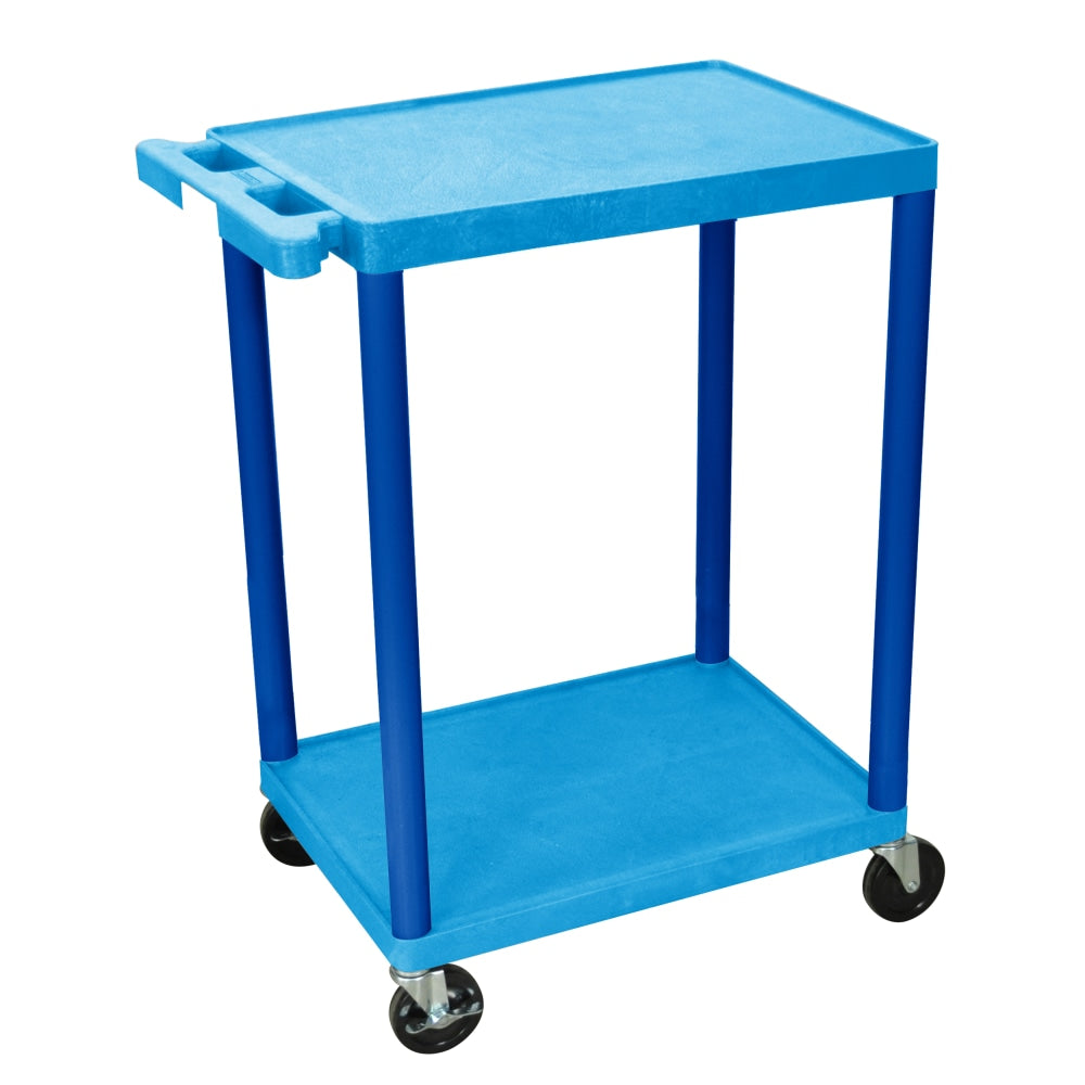 Luxor 2-Shelf Plastic Utility Cart, 33 1/2inH x 24inW x 18inD, Blue