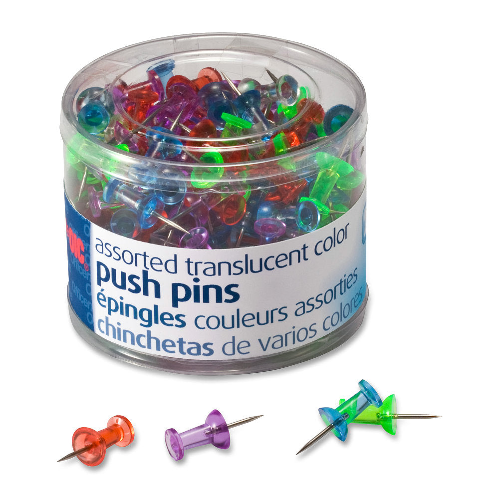 OIC Translucent Pushpins, Assorted Colors, Pack Of 200