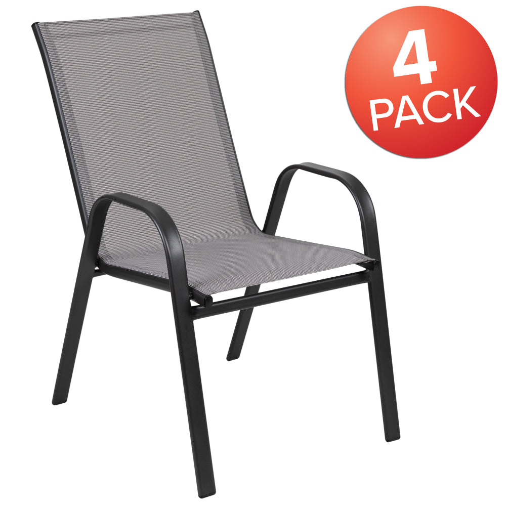 Flash Furniture Brazos Series Outdoor Stack Chairs, Gray/Black, Pack Of 4 Chairs