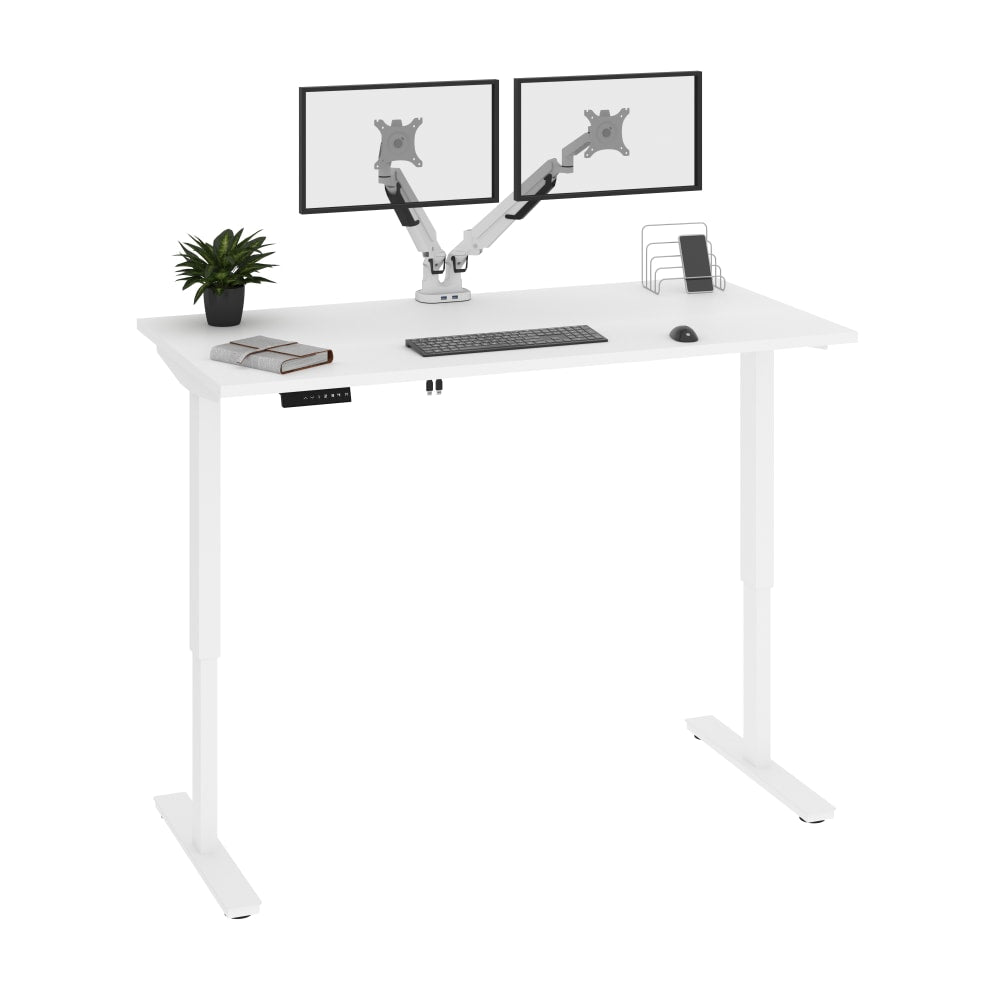 Bestar Viva Electric 60inW Standing Desk With Monitor Arms, White