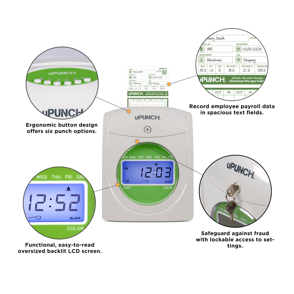 uPunch Electronic Non-Calculating Time Clock, 11.25inH x 7inW x 10.25inD, HN1500