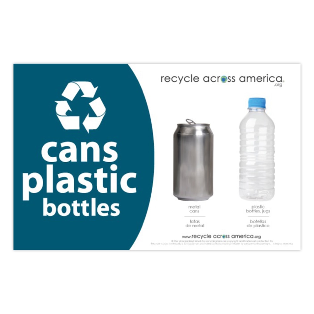 Recycle Across America Cans And Plastics Standardized Recycling Labels, CP-5585, 5 1/2in x 8 1/2in, Dark Teal