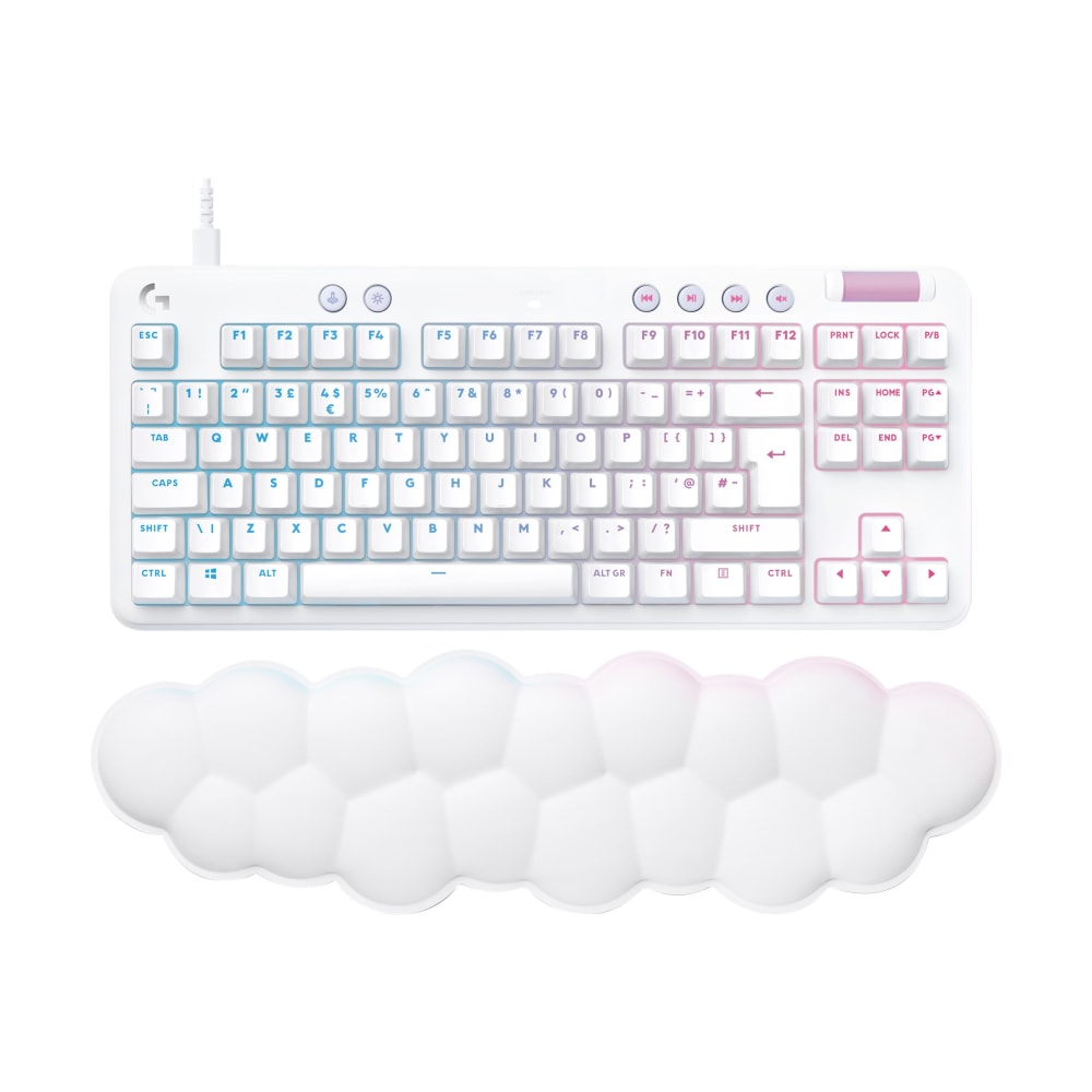 Logitech G713 Wired Gaming Keyboard, Tactile Switches (GX Brown), and Keyboard Palm Rest, White Mist - Keyboard - tenkeyless - backlit - USB - key switch: GX Brown Tactile