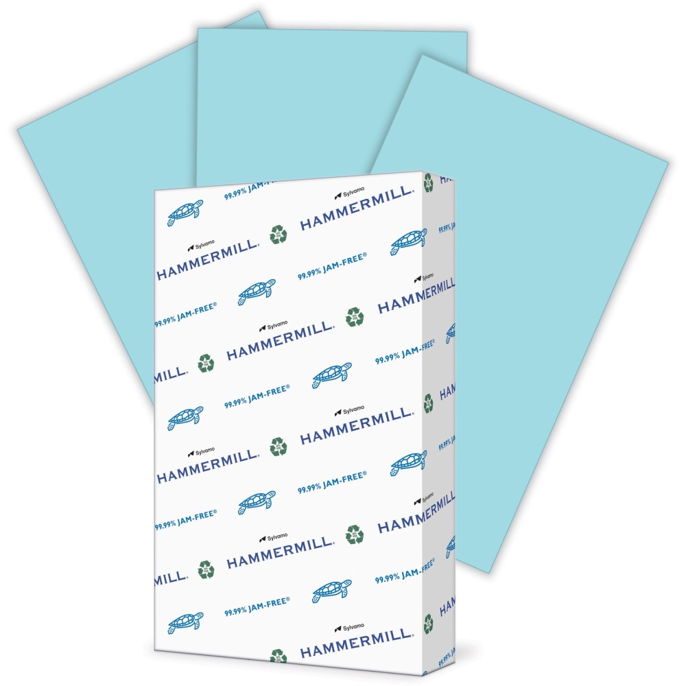 Hammermill Fore Super-Premium Color Copy Paper, Blue, Legal (8.5in x 14in), 500 Sheets Per Ream, 20 Lb, 30% Recycled