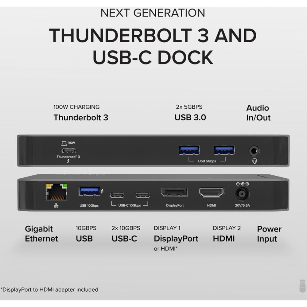 Plugable Thunderbolt Dock - 40Gbps and USB C Docking Station with 96W Charging - Compatible with Mac and Windows Laptops, DisplayPort and HDMI, 2x USB-C, 3x USB 3.0, Gigabit Ethernet, Audio Jack - Horizontal