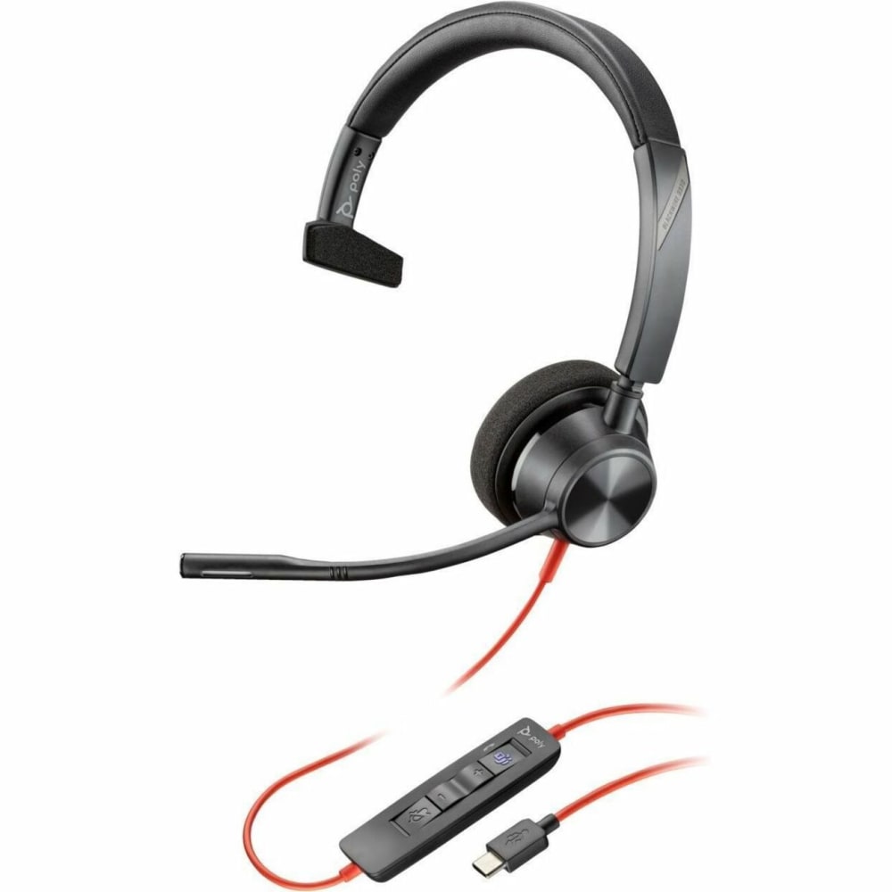 Poly Blackwire 3310 Monaural Microsoft Teams Certified USB-C Headset +USB-C/A Adapter - Mono - USB Type C, Mini-phone (3.5mm) - Wired - 32 Ohm - On-ear - Monaural - Ear-cup - 7.10 ft Cable - Omni-directional Microphone - Black