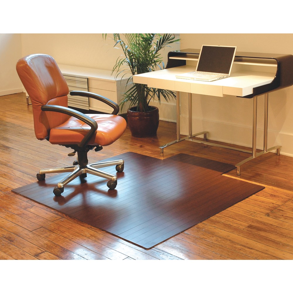 Anji Mountain Bamboo Roll-Up Chair Mat, 55in x 57in, 1/4in-Thick, 9 1/4in Tongue, Dark Cherry