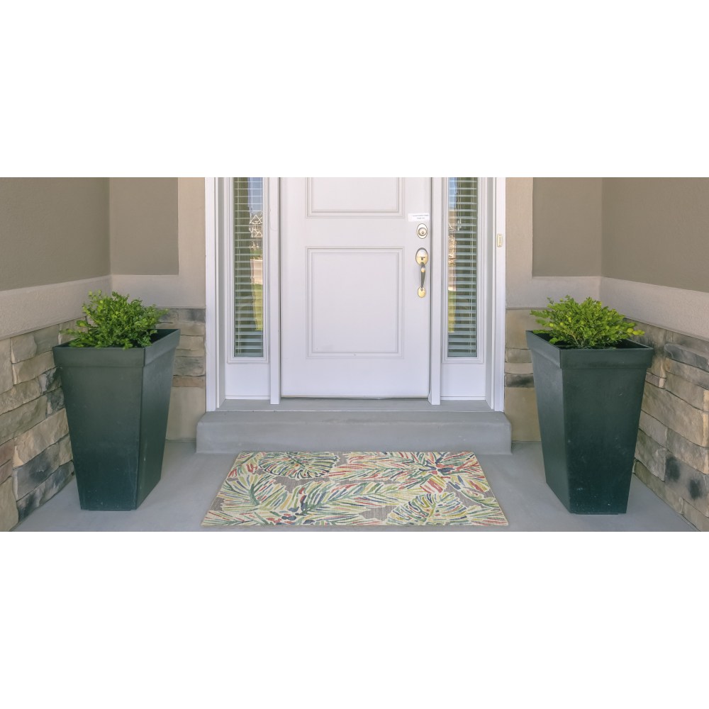 Linon Washable Outdoor Area Rug, Fernwood, 2ft x 3ft, Gray/Green