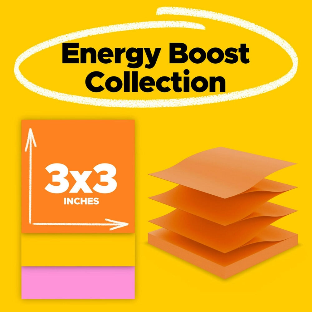 Post-it Super Sticky Pop Up Notes, 3 in x 3 in, 18 Pads, 90 Sheets/Pad, 2x the Sticking Power, Energy Boost Collection